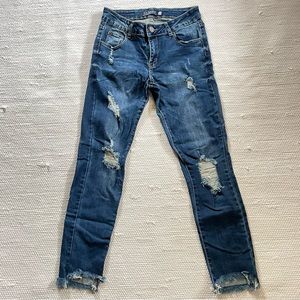 Ci Sono Women's Blue Denim Distressed 5 Pockets Jeans Pants Size 5/27 Frayed Hem